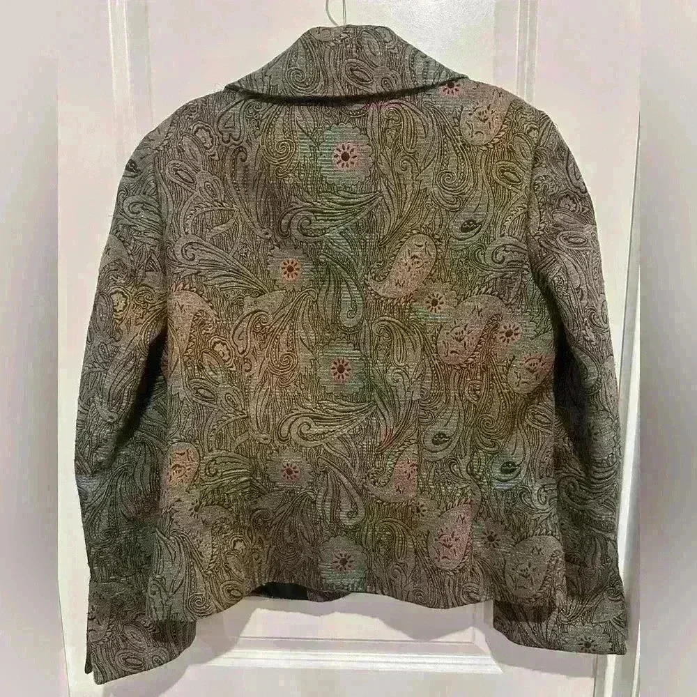 Peck & Peck Women’s Blazer Jacket Blue Flowers w Gold Accents Sz 14 - Picture 3 of 4